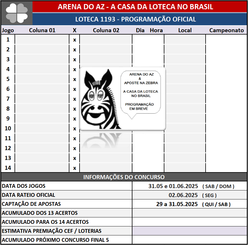 Programação da Loteca - Arena do AZ
